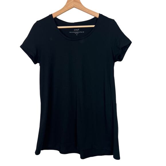 J. Jill Pure Jill XS Scoop-Neck Elliptical Tee Black Short Sleeves Pima Cotton - Picture 1 of 6